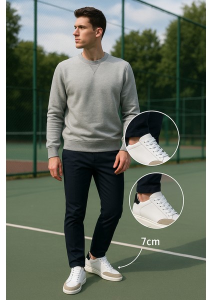 Elevold MAN Erkek Deri 7 cm Boy Uzatan Beyaz Spor Ayakkabı fırsatları