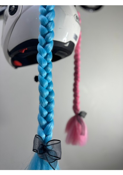 Motor & Motosiklet Harley Quinn Model Kask Dış Aksesuarı Pembe Mavi Çift Örgü Saç