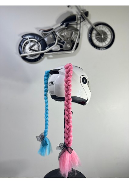 Motor & Motosiklet Harley Quinn Model Kask Dış Aksesuarı Pembe Mavi Çift Örgü Saç fiyatları