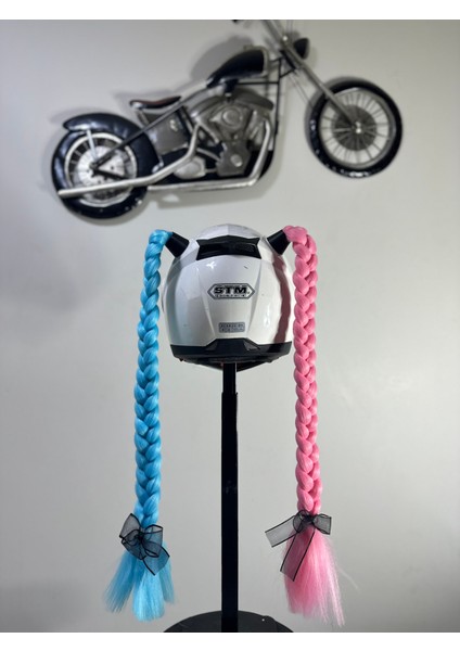 Motor & Motosiklet Harley Quinn Model Kask Dış Aksesuarı Pembe Mavi Çift Örgü Saç fırsatları