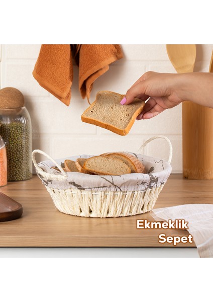 MIO-020 Hasır Görünümlü Kulplu Yuvarlak Ekmek Sepeti Beyaz 24,5cm