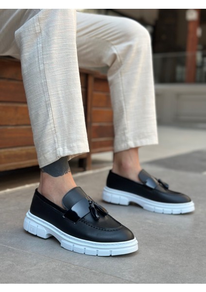 BA0240 Yüksek Taban Klasik Parlak Püsküllü Siyah Erkek Ayakkabı