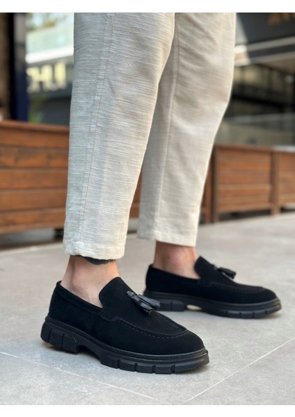 BA0240 Yüksek Taban Klasik Parlak Püsküllü Süet Siyah Erkek Ayakkabı modelleri