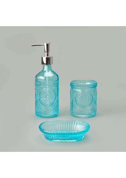 Bath 3'lü Cam Banyo Sıvı Sabunluk Seti - Mavi fırsatları
