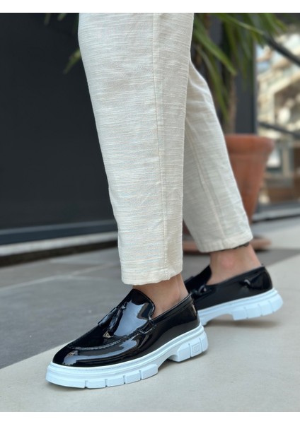 BA0240 Yüksek Taban Klasik Parlak Püsküllü Rugan Siyah Erkek Ayakkabı fiyatları