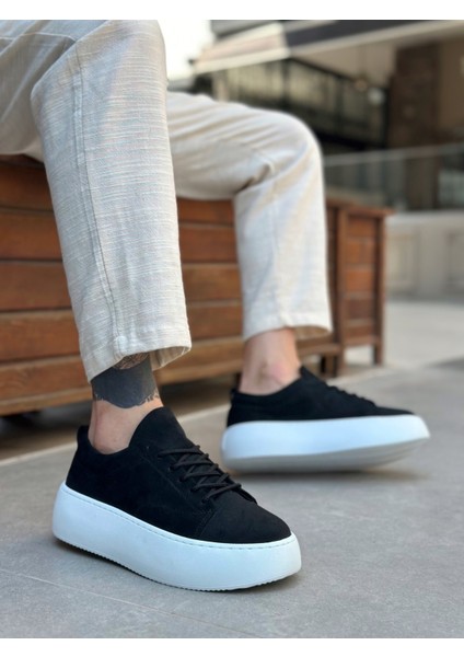 LE11 Bağcıklı Erkek Yüksek Taban Siyah Süet Spor Ayakkabı