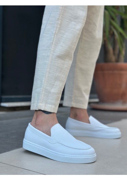 BA0241 Bağcıksız Yüksek Taban Beyaz Cilt Erkek Ayakkabı indirimleri