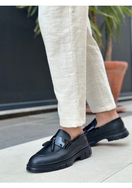 BA0240 Yüksek Taban Klasik Parlak Püsküllü Siyah Taban Erkek Ayakkabı fiyatları