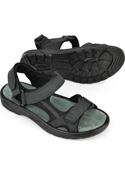 , Erkek Hakiki Deri Sandalet 1511052Z5340 Siyah fırsatları