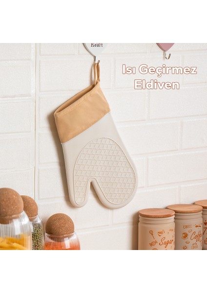 3137 Silikon Yanmaz Yapışmaz Fırın Eldiveni Krem