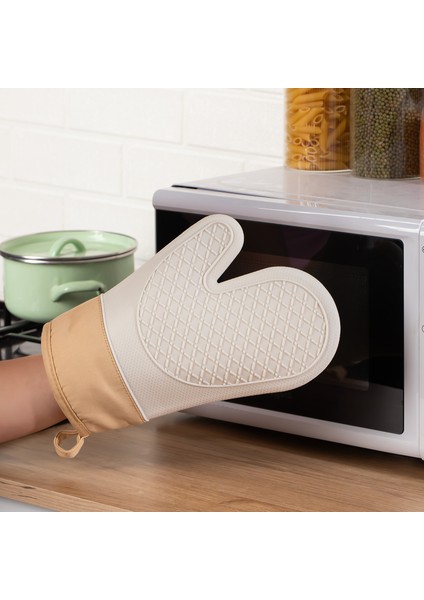 3137 Silikon Yanmaz Yapışmaz Fırın Eldiveni Krem modelleri