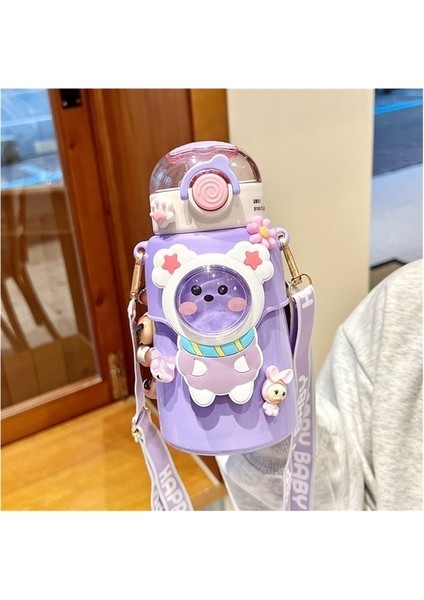 Çocuk Termos Bardak Paslanmaz Çelik Ayı Su Bardağı Çapraz Pipetli Bardak (Yurt Dışından)