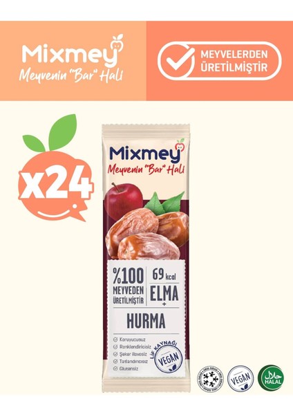 Hurma Meyve Barı 24 Adet | Sağlıklı Atıştırmalıklar – Vegan, Glutensiz, Koruyucusuz (20GR X 24 ADET)