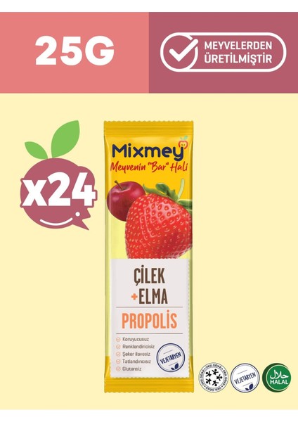 Bee Çilek Ve Propolis Meyve Bar | Vejetaryen, Glutensiz Sağlıklı Atıştırmalık - 25gr X 24 Adet