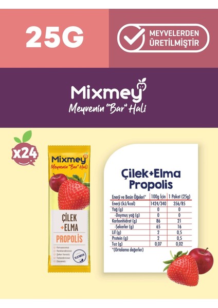 Bee Çilek Ve Propolis Meyve Bar | Vejetaryen, Glutensiz Sağlıklı Atıştırmalık - 25gr X 24 Adet modelleri