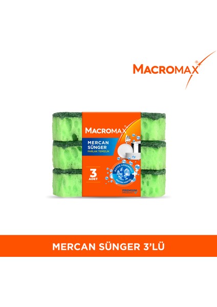 Mercan Bulaşık Süngeri 3'lü Paket, Büyük Gözenekli Bol Köpük Sağlayan Ergonomik Sünger