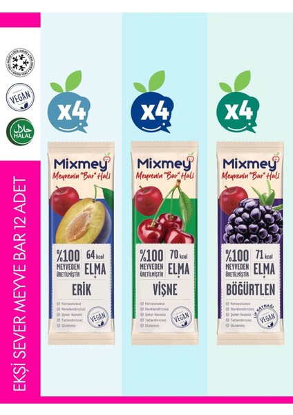 Ekşi Sever Meyve Barı – 12 Adet | Sağlıklı Atıştırmalıklar – Vegan, Glutensiz (20GR X 12 ADET)