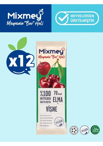 Vişne Meyve Barı 12 Adet | Sağlıklı Atıştırmalıklar – Vegan, Glutensiz, Koruyucusuz (20GR X 12 ADET)