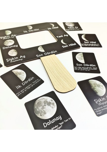 Ayın Evreleri Montessori Gözlem Seti – Ahşap Gözlem Panosu ve Kartlar | Gökyüzü ve Astronomi Etkinliği | Çocuklar Için Eğitici Ay Takip Etkinliği