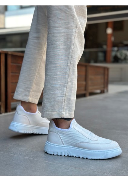 BA0911 Özel Örme Triko Deri Tozu Detaylı Beyaz Günlük Spor Ayakkabı fiyatları