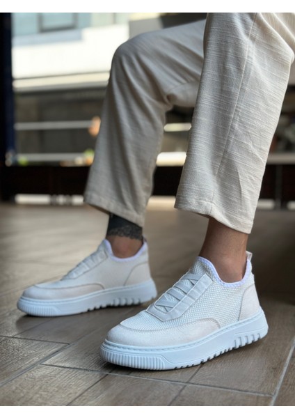 BA0911 Özel Örme Triko Deri Tozu Detaylı Beyaz Günlük Spor Ayakkabı modelleri