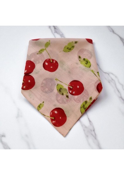 Beyaz Renk Zemin Üzerine Kiraz Desenli %100 Koton Bandana, Saç Bandı fiyatları