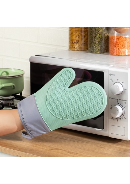 3137-3 Silikon Yanmaz Yapışmaz Fırın Eldiveni Yeşil