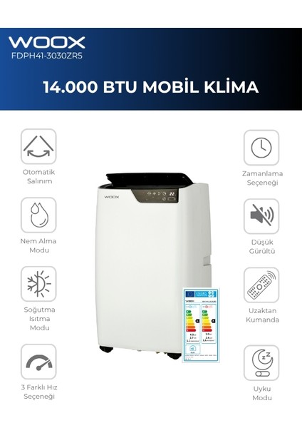 14000BTU, Isıtma & Soğutma Özellikli Taşınabilir Mobil Klima