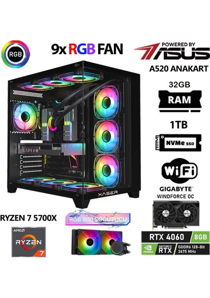 Sword X32 Ryzen 7 5700X 32GB Ram 1tb M.2 Nvme SSD 8gb RTX4060 Sıvı Soğutmalı Oyuncu Bilgisayarı