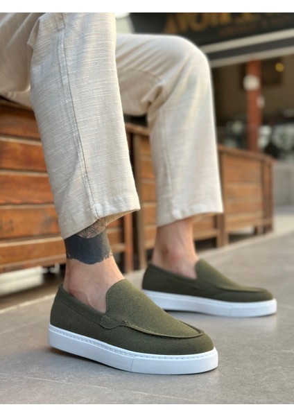 BA0241 Bağcıksız Yüksek Taban Haki Süet Erkek Ayakkabı