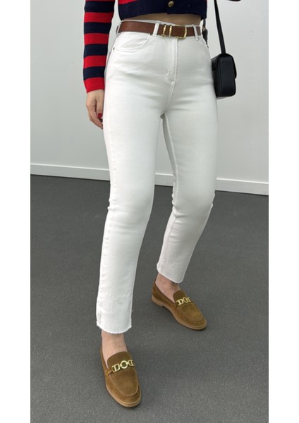 Juliet Beyaz Renk Yüksek Bel Slim Fit Jean modelleri