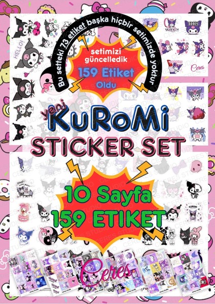 Kuromi Sanrio Sticker Set - 10 Sayfa 159 Adet Etiket ( Planlayıcı Bullet Journal Için Uygundur.)