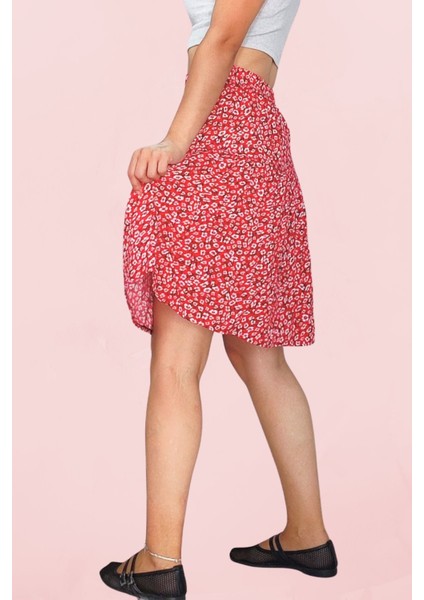Viskon Kumaş Kırmızı Midi Boy Şort Etek