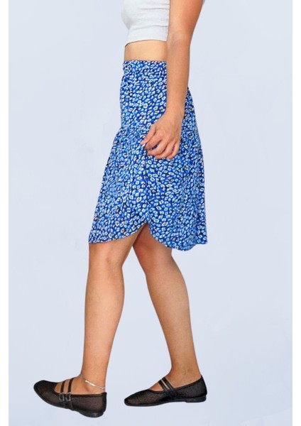 Viskon Kumaş Mavi Midi Boy Şort Etek fırsatları