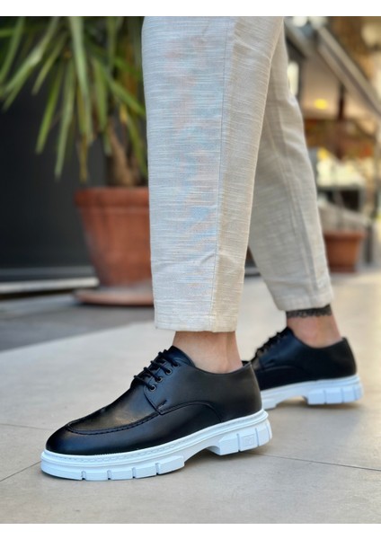 BA0237 Bağcıklı Rugan Klasik Yüksek Taban Cilt Siyah Casual Erkek Ayakkabı