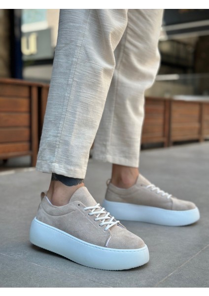 LE11 Bağcıklı Erkek Yüksek Taban İthal Süet Krem Spor Ayakkabı modelleri
