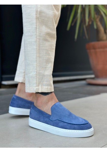 BA0241 Bağcıksız Yüksek Taban Mavi Süet Erkek Ayakkabı