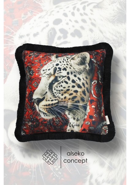 Siyah Püsküllü, Leopard Series Desen Dekoratif 43X43CM Kare Kırlent Kılıfı fiyatları