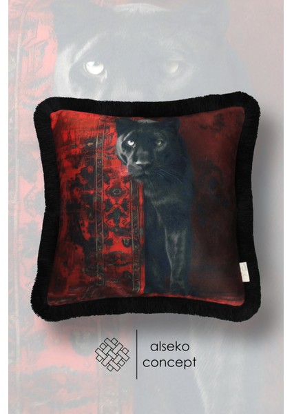 Siyah Püsküllü, Leopard Series Desen Dekoratif 43X43CM Kare Kırlent Kılıfı modelleri