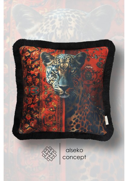 Siyah Püsküllü, Leopard Series Desen Dekoratif 43X43CM Kare Kırlent Kılıfı fırsatları