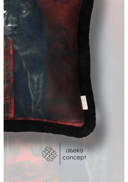 Siyah Püsküllü, Black Leopard Desen Dekoratif 43X43CM Kare Kırlent Kılıfı modelleri