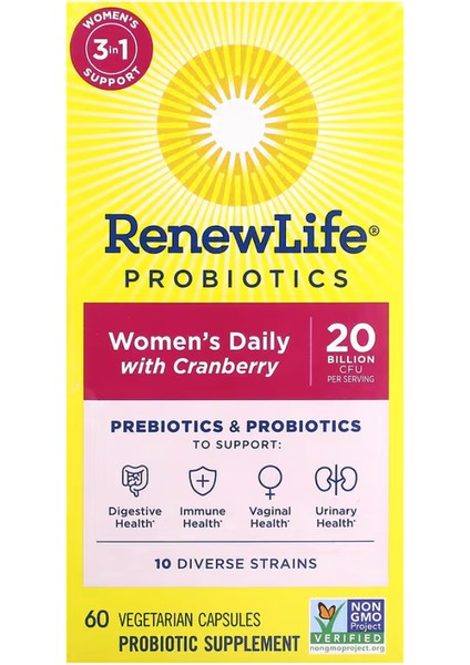 Probiotics, Women's Daily With Cranberry, 20 Billion Cfu, 60 Vegetarian Capsules