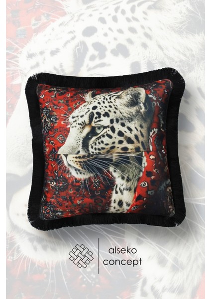Siyah Püsküllü, White Leopard Desen Dekoratif 43X43CM Kare Kırlent Kılıfı fiyatları