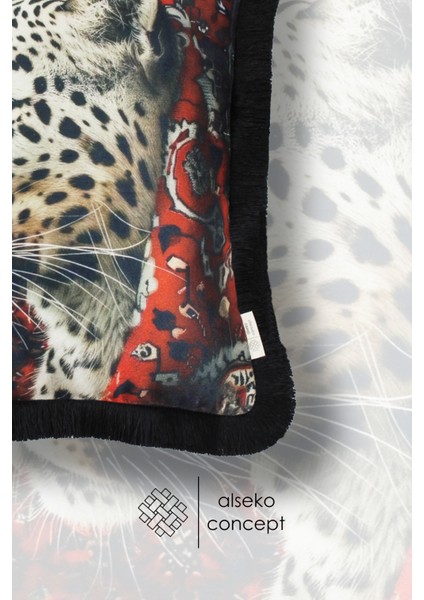 Siyah Püsküllü, White Leopard Desen Dekoratif 43X43CM Kare Kırlent Kılıfı modelleri