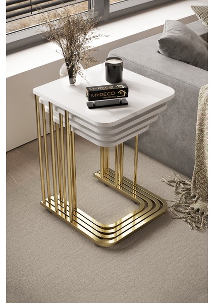4'lü Zigon Sehpa Gold Ayak Parlak Beyaz 18 mm Mdf fiyatları