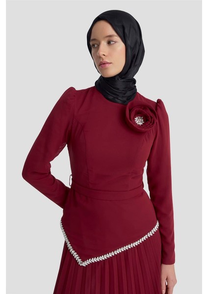 Abiye 25YD9187 Bordo modelleri