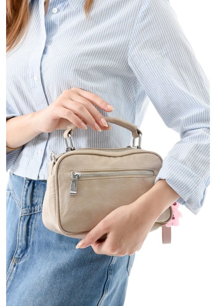 Iki Fonksiyonlu Metal Basmalı Suni Deri Omuz, El Çantası Vizon (Model: 571-13-17H) fiyatları