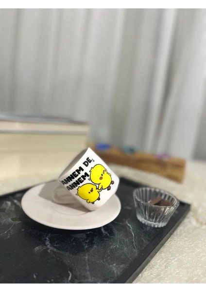 2 Parça 1 Kişilik Annemde Annem Porselen 100ML - Hediye Kahve Fincanı