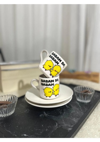 4 Parça 2 Kişilik Babamda Babam Porselen 100ML - Hediye Kahve Fincanı