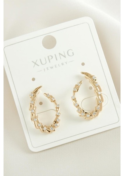 Xuping Oval Zirkon Taşlı Lüks Çelik Küpe